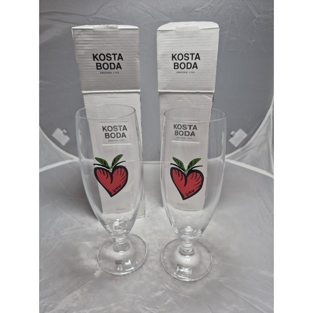 New Kosta Boda Ulrica Hyman Set Of 2 Beer Drinking Glasses Romantic Look